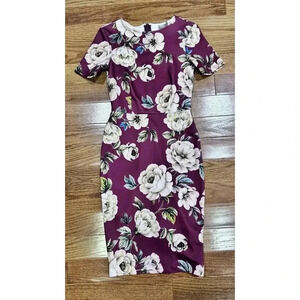 NWT ASOS Burgundy Southern Floral Career Dress Size 2 Cottagecore Classic‎ Fall